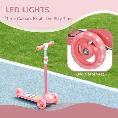 3 Wheel Kids Scooter, Toddler Kick Scooter with Adjustable Height, Rear-Fender Brake, LED Light, TPE Handlebar, Pink