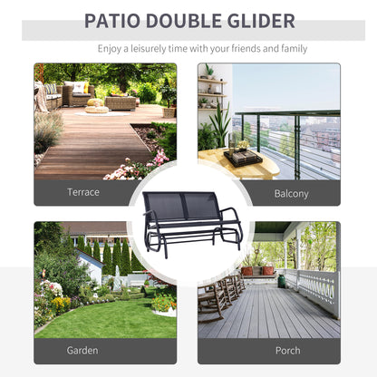 Patio Double Glider Bench Swing Chair Rocker Heavy-Duty Loveseat Outdoor Garden Rocking Bench Steel Frame Sling Fabric Seat