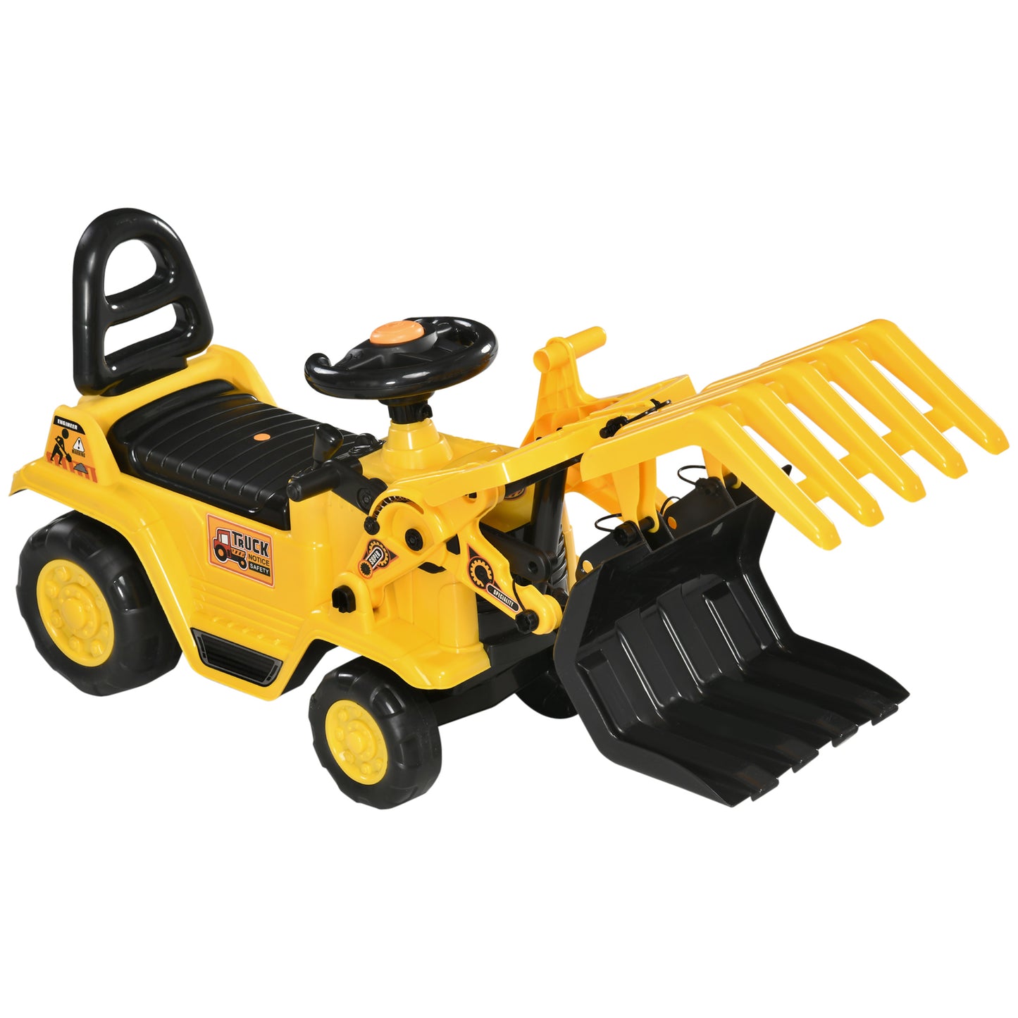 Ride On Excavator Toy No Power Digger Realistic Sound Grabber Under Seat Storage for 3-4 Years Old Kids Crystal