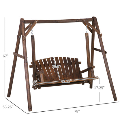 Freestanding 6.5' Wooden Loveseat Traditional Farmhouse Style Log Swing Carbonized