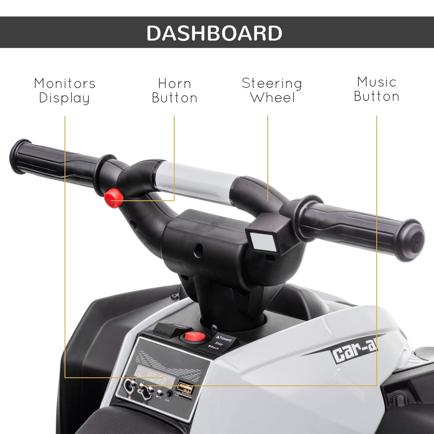 Kids 4 Wheeler Quad with Music, MP3, Headlights, High & Low Speed, Kids ATV for 3-5 Years Old Boys &amp; Girl, White Kids Crystal