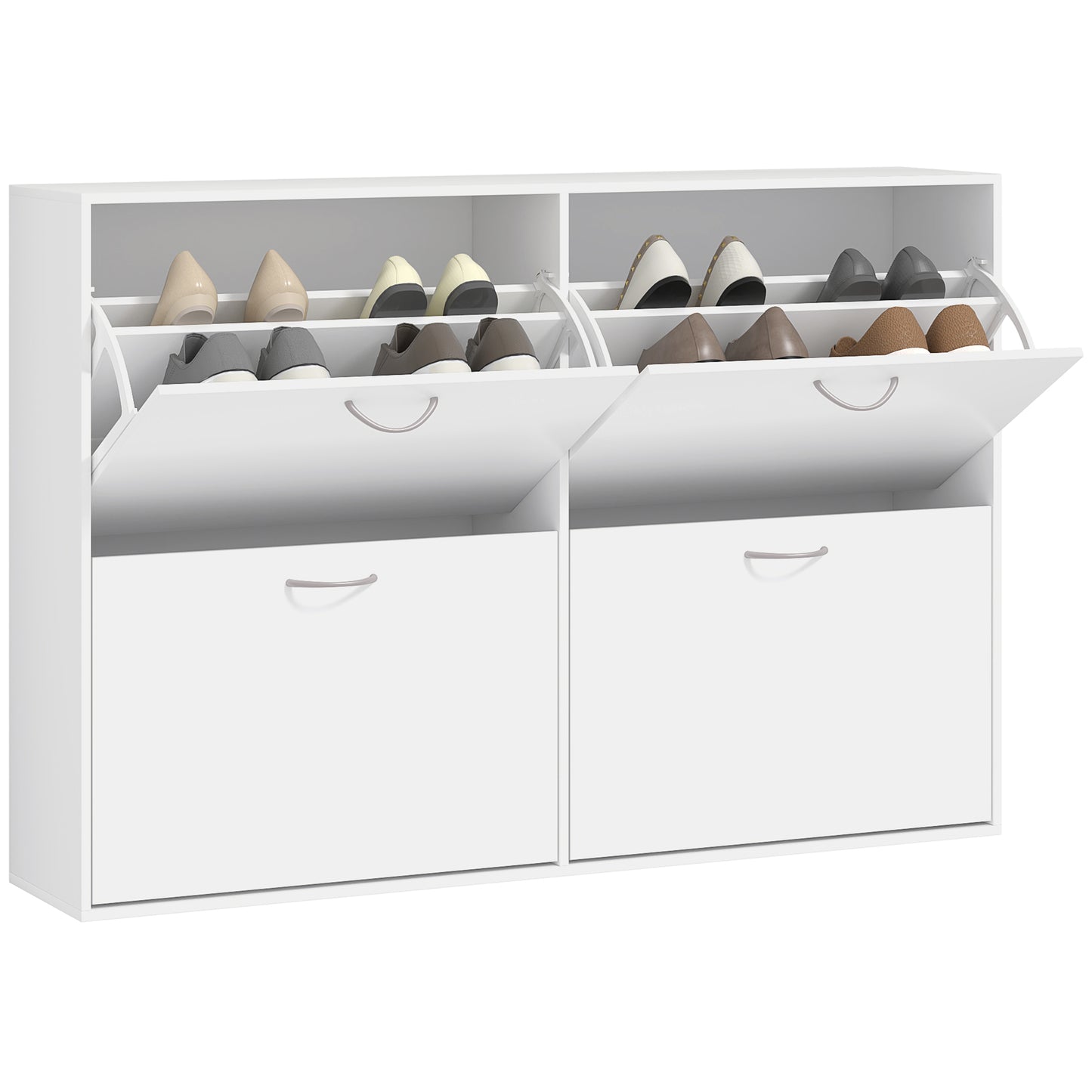 Entryway Shoe Organizer, Modern Wooden Shoe Rack Cabinet with 4 Flip Down Drawers, Ample Storage Space in White Kids Crystal