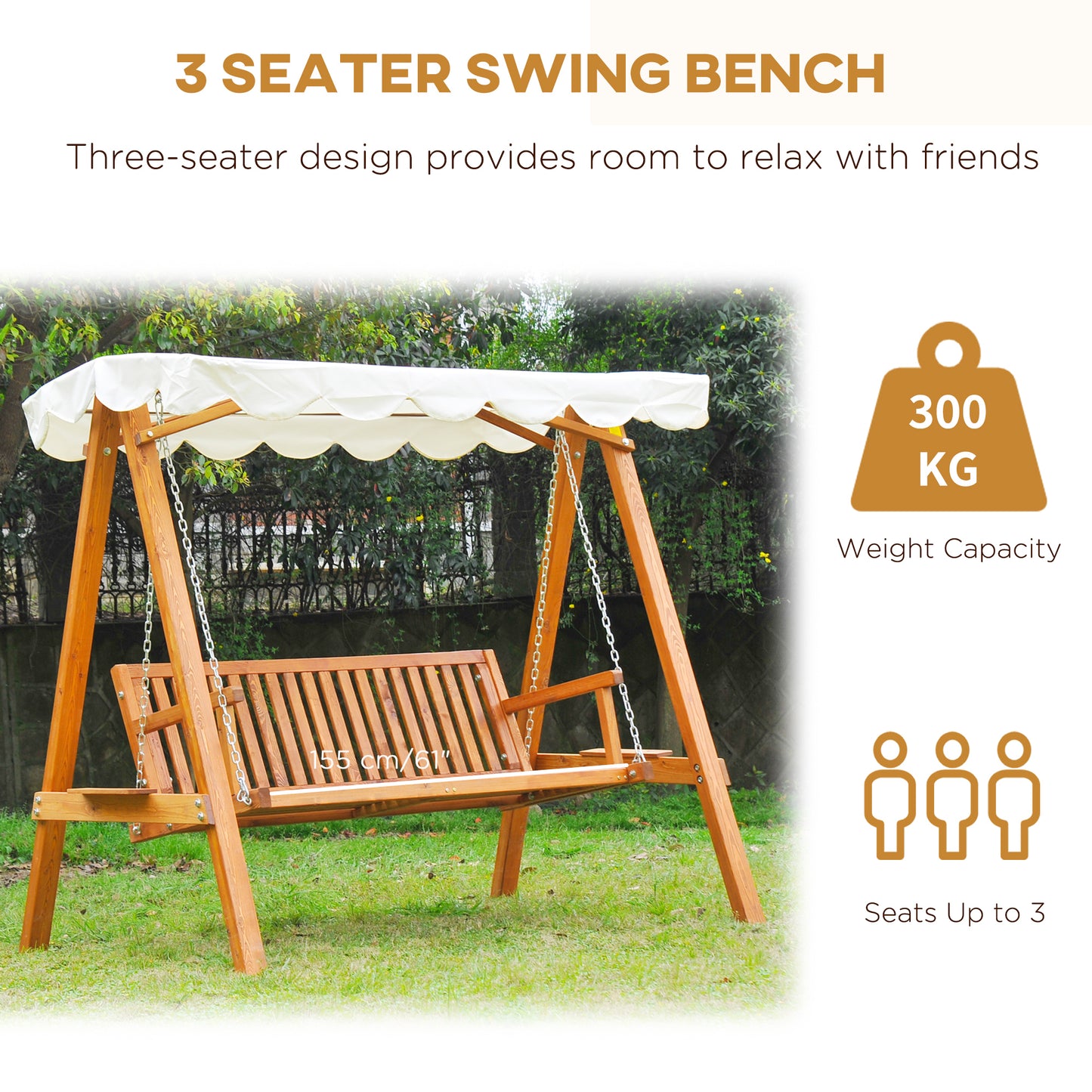 80" Patio Swing Chair with Canopy Outdoor Wooden Swing Bench Hammock for Garden, Poolside, Backyard Kids Crystal