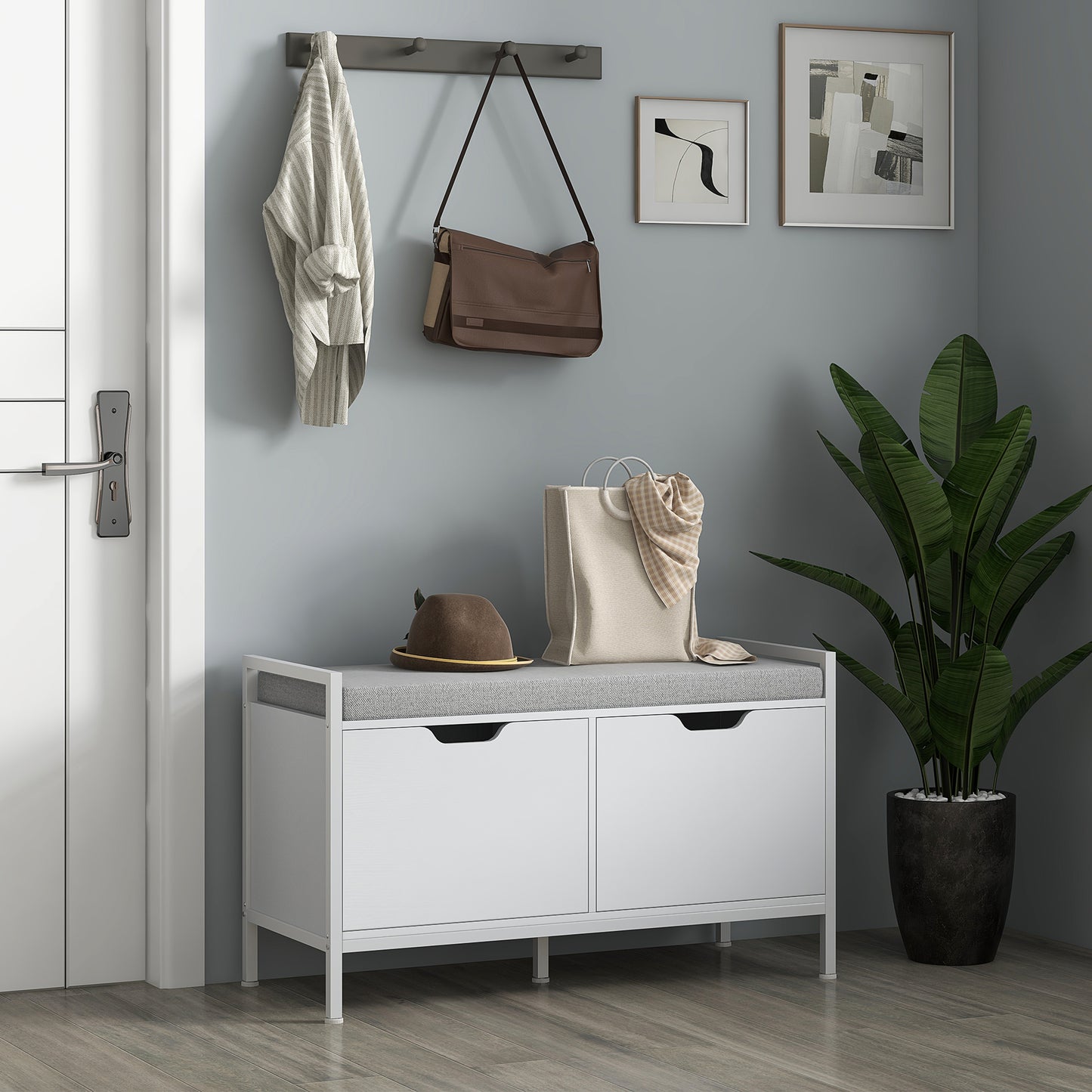 Shoe Storage Bench with Seat Cushion, Shoe Cabinet for Hallway, Entryway Bench, Supports 352lbs, White Kids Crystal