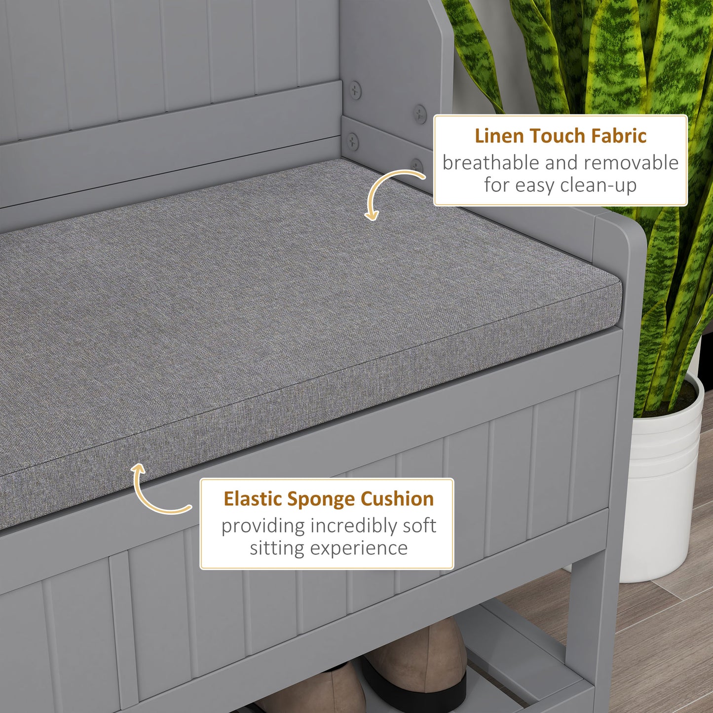 Clothing Storage, Coat Stand, Shoe Storage Bench Organizer with Coat Hanger, Drawers Padded Seat Cushion Grey Kids Crystal