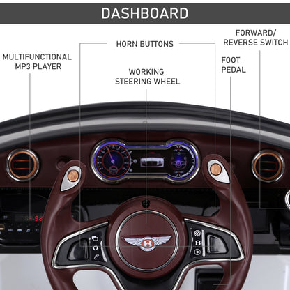 Licensed Bentley Ride-On Car: 12V, Electric, Battery Powered, Remote Control, 2 Speed, White