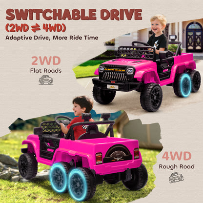 12V 4WD/2WD Kids Electric Car w/ Remote Control, Spring Suspension, Back Trailer, Light, Music, Soft Start, Pink