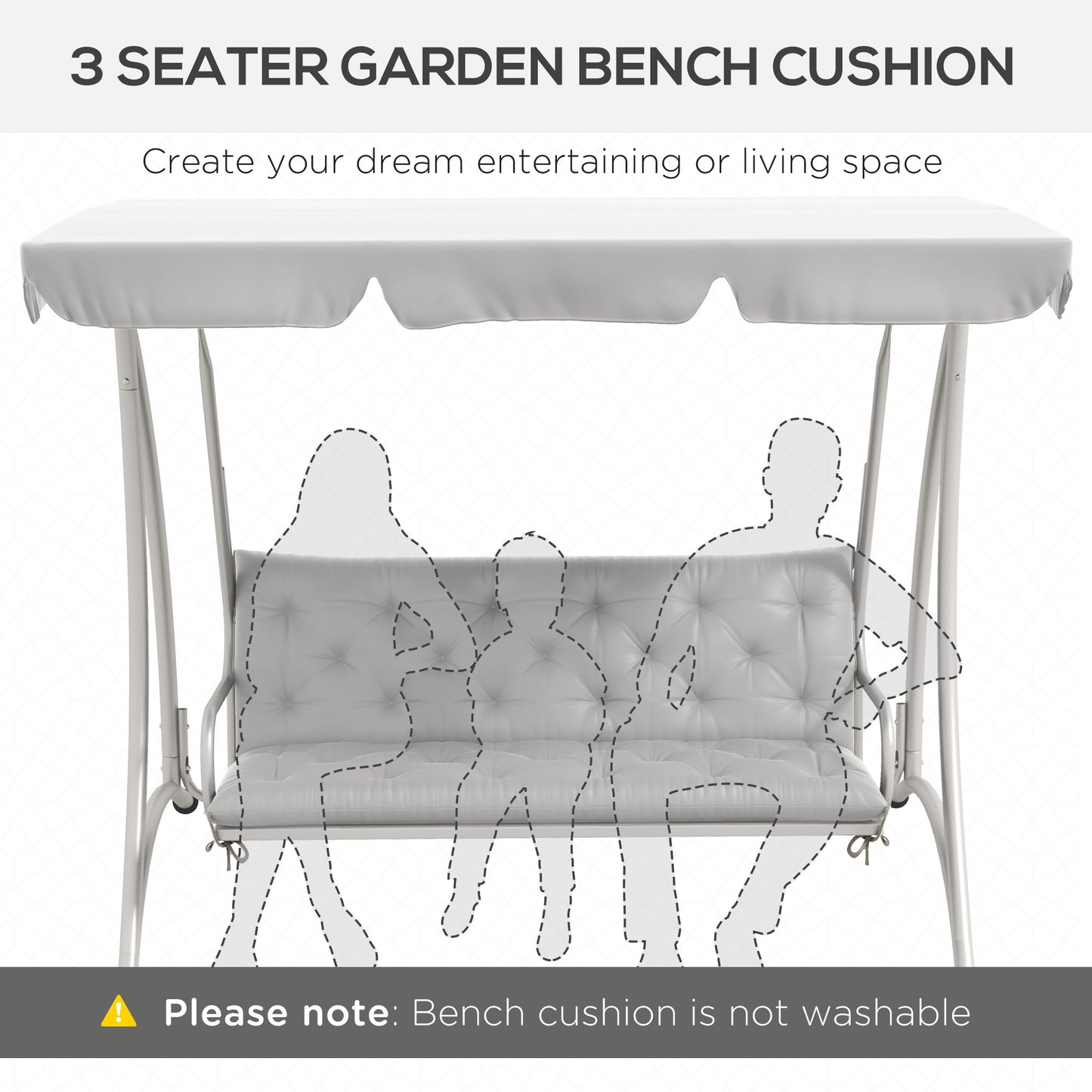3-Seater Outdoor Bench Swing Chair Replacement Cushions for Patio Garden, Light Grey Kids Crystal