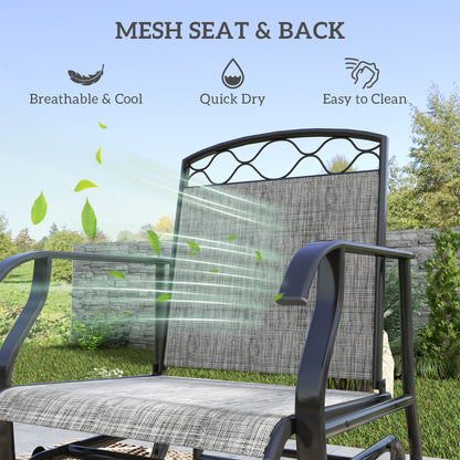 Outdoor Glider Chair Set of 2, Patio Swing Chair with Thickened Breathable Mesh Seat, High Back, Steel Frame, Grey