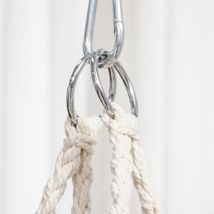 Cotton Rope Hanging Hammock Chair Swing with Cushion Metal Frame for Patio Garden Cream White