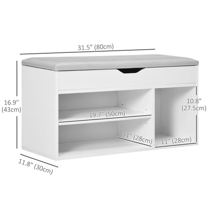 Entryway Shoe Serenity: Bench Rack Organizer with Cushioned PU Cover for Hallway, Bedroom, Living Room, White/Grey