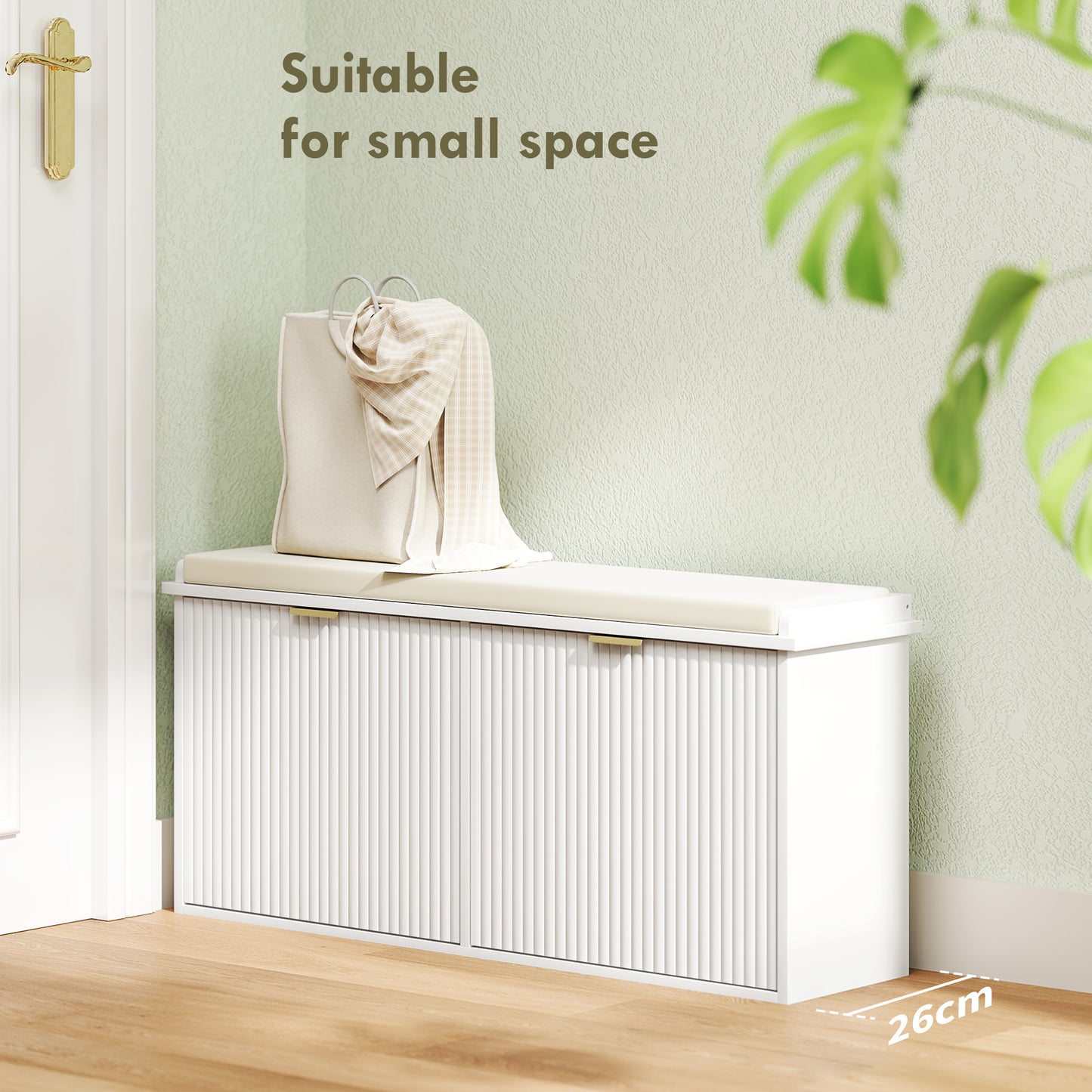 Entryway Bench with Padded Seat and Flip-Drawers, Holds up to 529lbs, Shoe Storage Bench for 10 Pairs of Shoes, White Kids Crystal