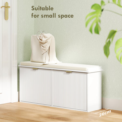 Entryway Bench with Padded Seat and Flip-Drawers, Holds up to 529lbs, Shoe Storage Bench for 10 Pairs of Shoes, White