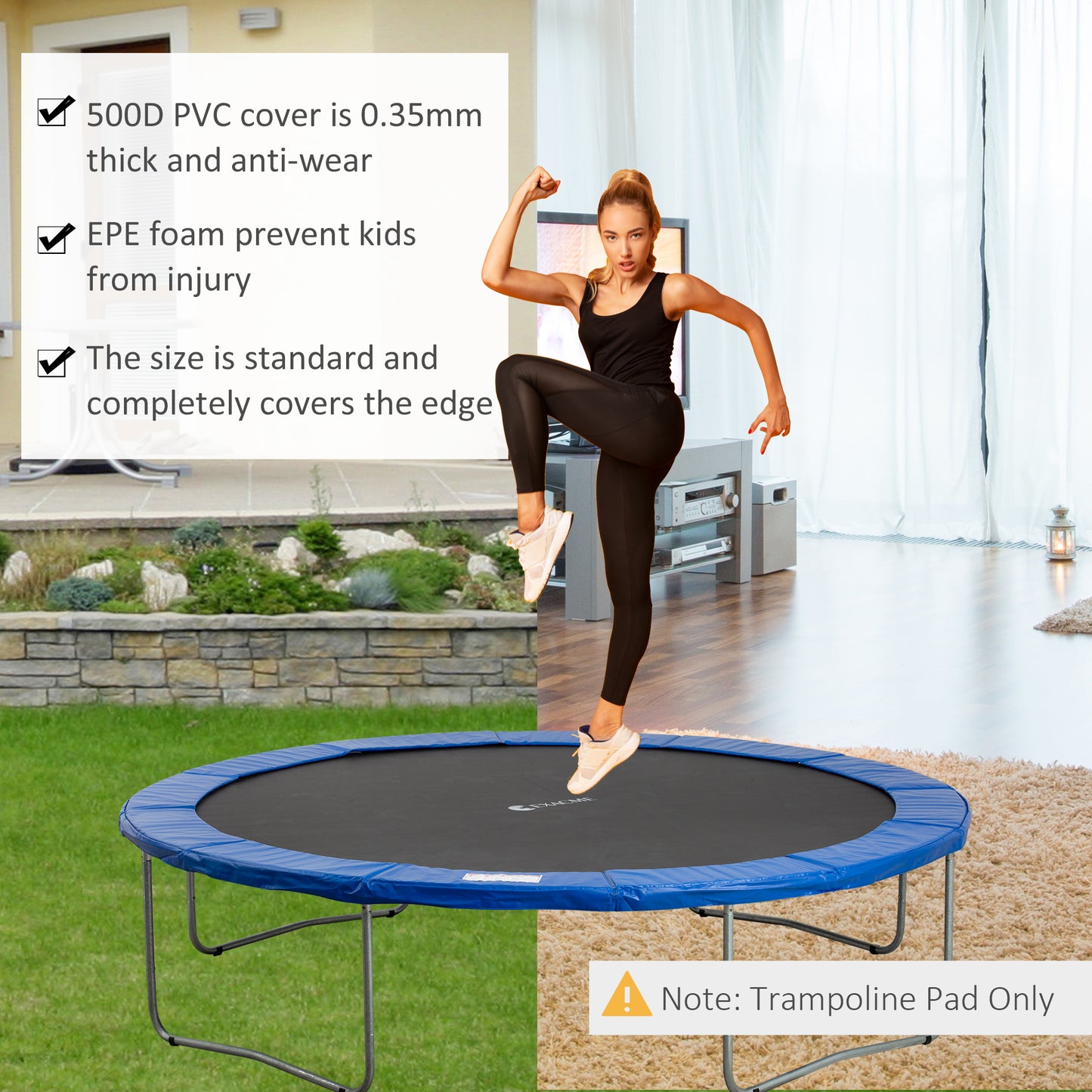 14 FT Trampoline Pad Cover Replacement Round Frame,Blue Kids Crystal