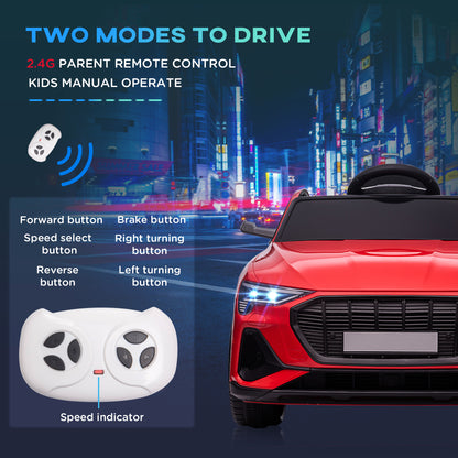 Kids Ride-On Audie Car: 12V Electric, Battery Powered, Remote Control, Safety Belt, Red
