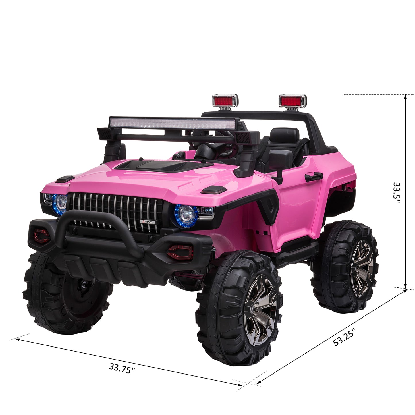 Kids 12V RC 2-Seater Police Truck Ride-On Car LED Lights MP3 Parental Remote Control Pink Kids Crystal