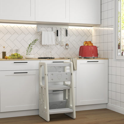 Kids Step Stool Adjustable Standing Platform Cream White