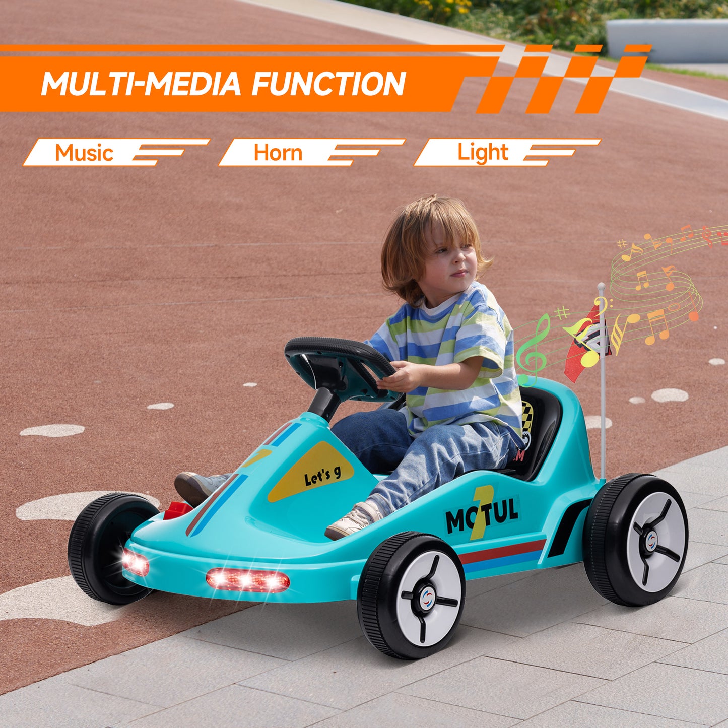 6V Electric Go Kart for Aged 3-5 Kids with Music, Light, Horn, Blue Kids Crystal