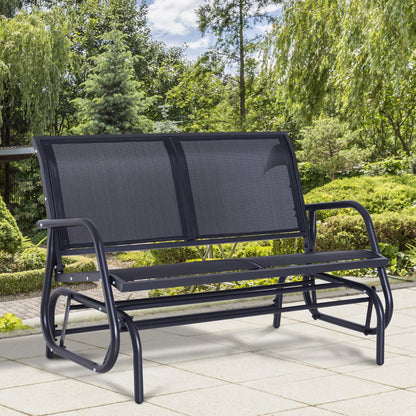 Patio Double Glider Bench Swing Chair Rocker Heavy-Duty Loveseat Outdoor Garden Rocking Bench Steel Frame Sling Fabric Seat