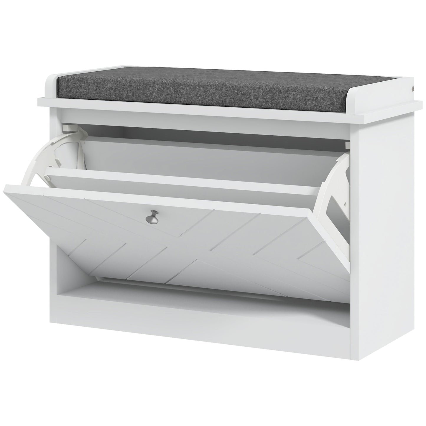 Entryway Shoe Bench with Storage Flip Drawer Adjustable Shelf for 6 Pairs Cushioned Hallway Bench White Kids Crystal