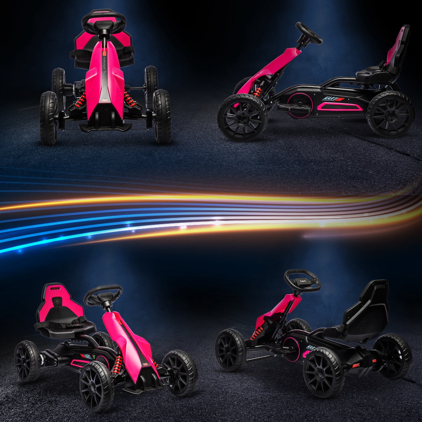 12V Kids Electric Go Kart Racer Outdoor Car Forward Backward Adjustable Speed Pink for Ages 3-8 Kids Crystal