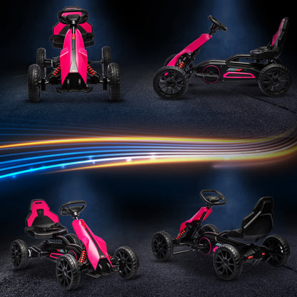 12V Kids Electric Go Kart Racer Outdoor Car Forward Backward Adjustable Speed Pink for Ages 3-8