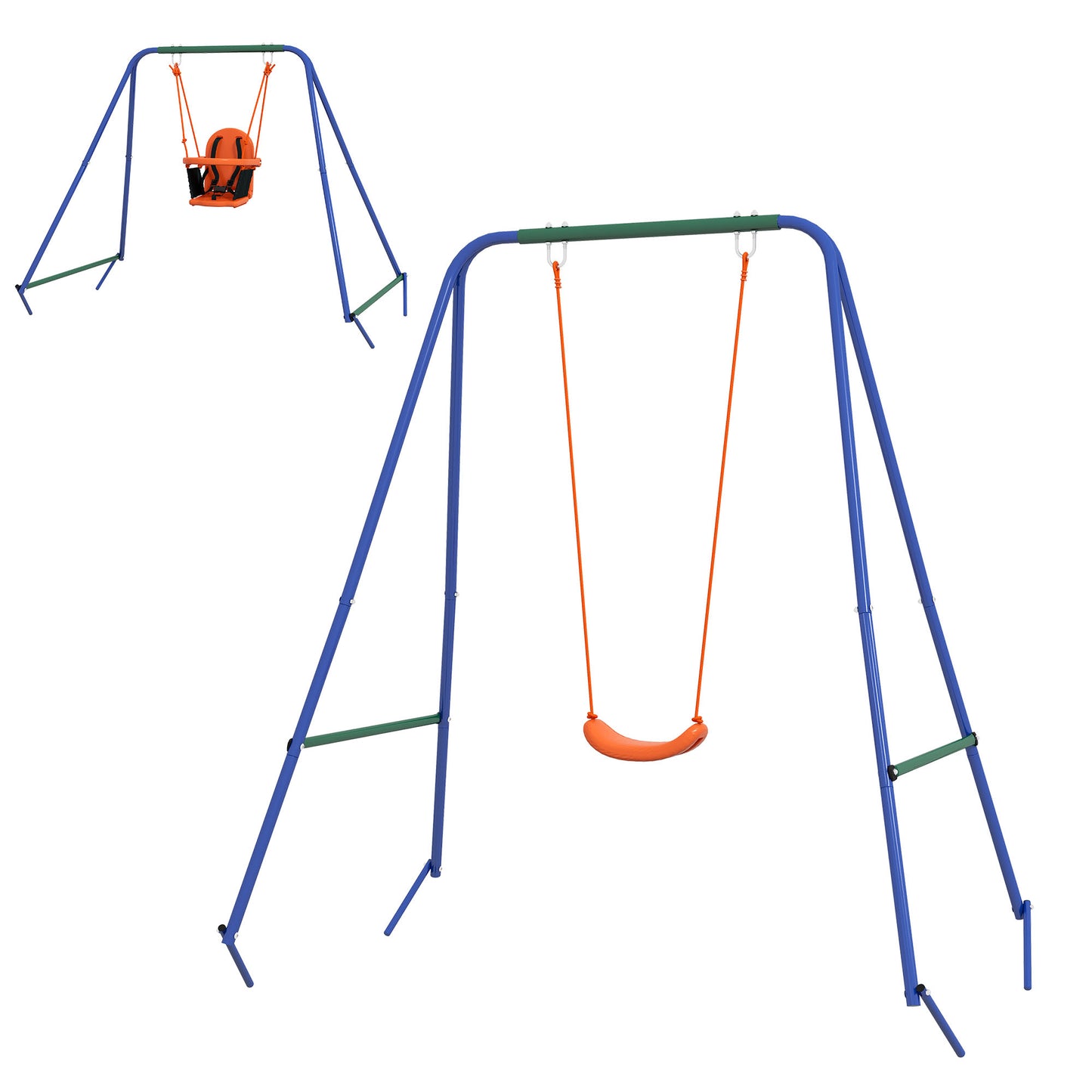Heavy Duty Kid Swing Set with Safety Harness, Suitable for Babies 6 Months+, Indoor/Outdoor Use, Vibrant Orange Kids Crystal
