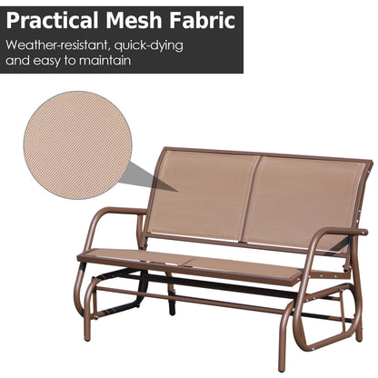 Patio Glider Bench Outdoor Double Swing Chair Steel Frame Garden Rocking Loveseat Coffee Brown