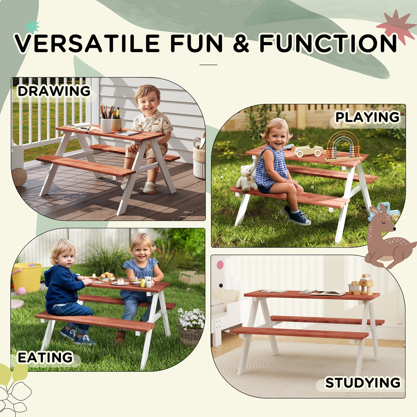 Kids Picnic Table and Chair Set, Wooden Table Bench Set Outdoor Activity for Backyard, Girls Boys Gift Aged 3-8 Years Old