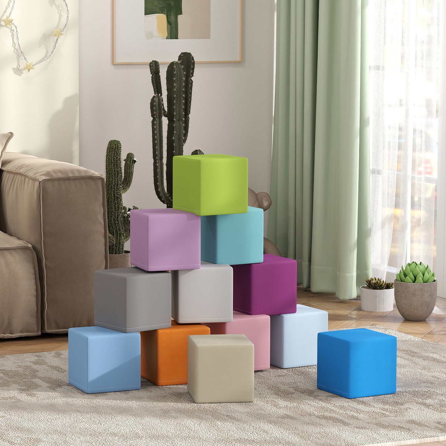 12 Piece Soft Play Blocks Soft Foam Toy Building And Stacking Blocks - Multicolours