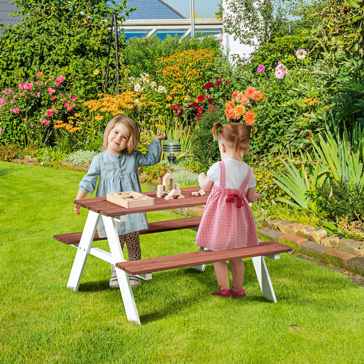 Kids Picnic Table and Chair Set, Wooden Table Bench Set Outdoor Activity for Backyard, Girls Boys Gift Aged 3-8 Years Old