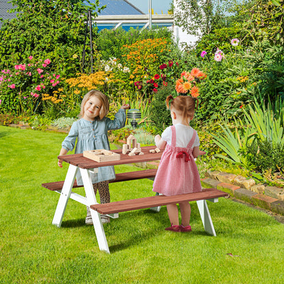 Kids Picnic Table and Chair Set, Wooden Table Bench Set Outdoor Activity for Backyard, Girls Boys Gift Aged 3-8 Years Old