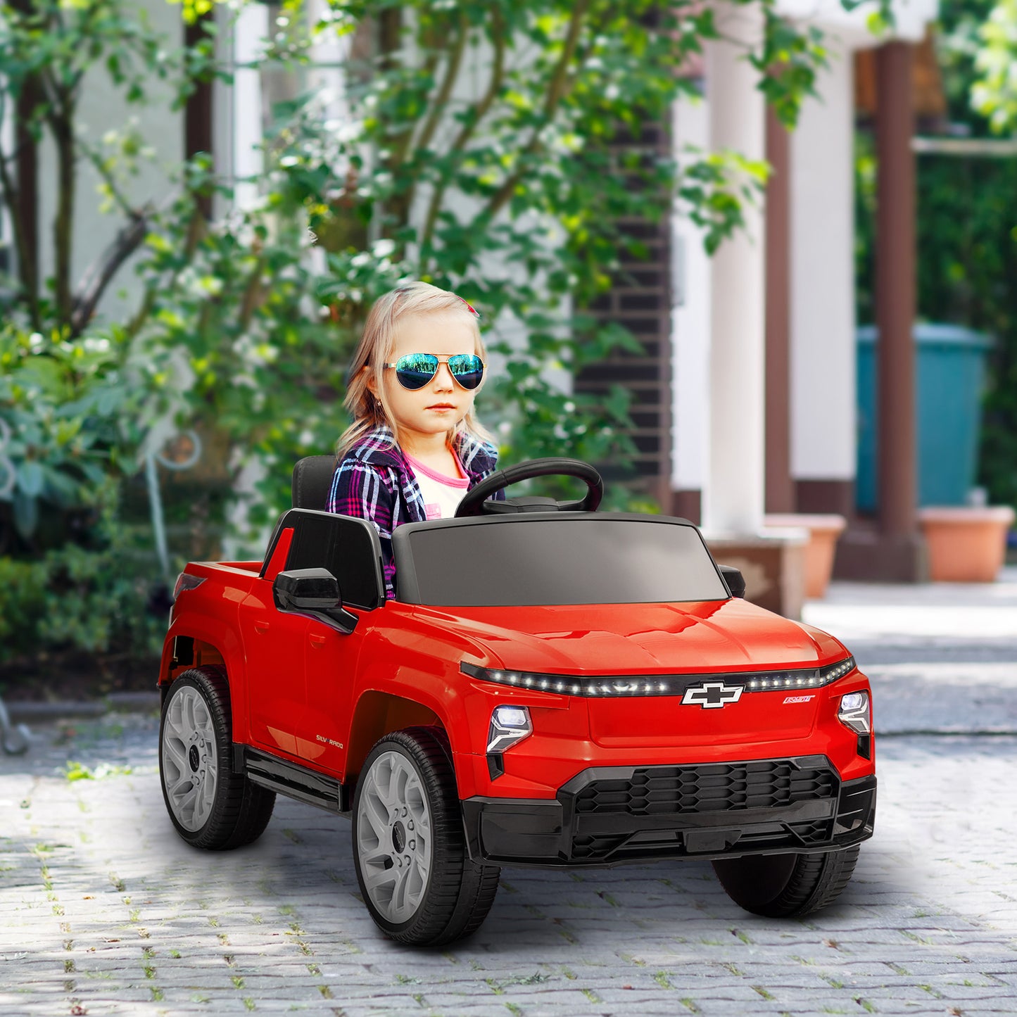 12V CHEVROLET SILVERADO EV RST Licensed Kids Car w/ Remote, Spring Suspension, Soft Start, Training Wheels, Red Kids Crystal