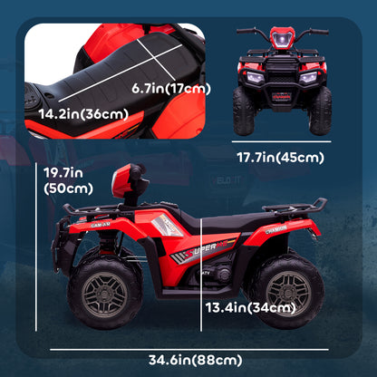 Kids ATV: 12V, 4 Wheeler Quad, Battery Powered, Music, LED Lights, Treaded Tires, 3-5 Years, Red