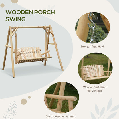 6.5ft Outdoor Loveseat, Wood Porch Swing for 2 Person, Freestanding Garden Swing, Comfortable Seating