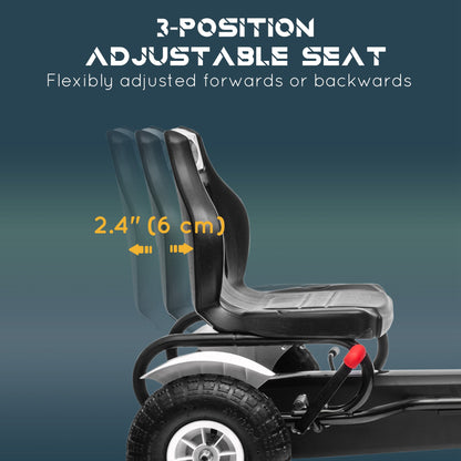 Kids Pedal Go Kart, White Pedal Car with Adjustable Seat, Handbrake, Rubber Wheels for Ages 5-12 - Active Play