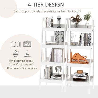 4 Tier Ladder Shelf Bookcase Set of 2 White Display Rack Storage Shelving Unit Flower Plant Stand Multi-Use