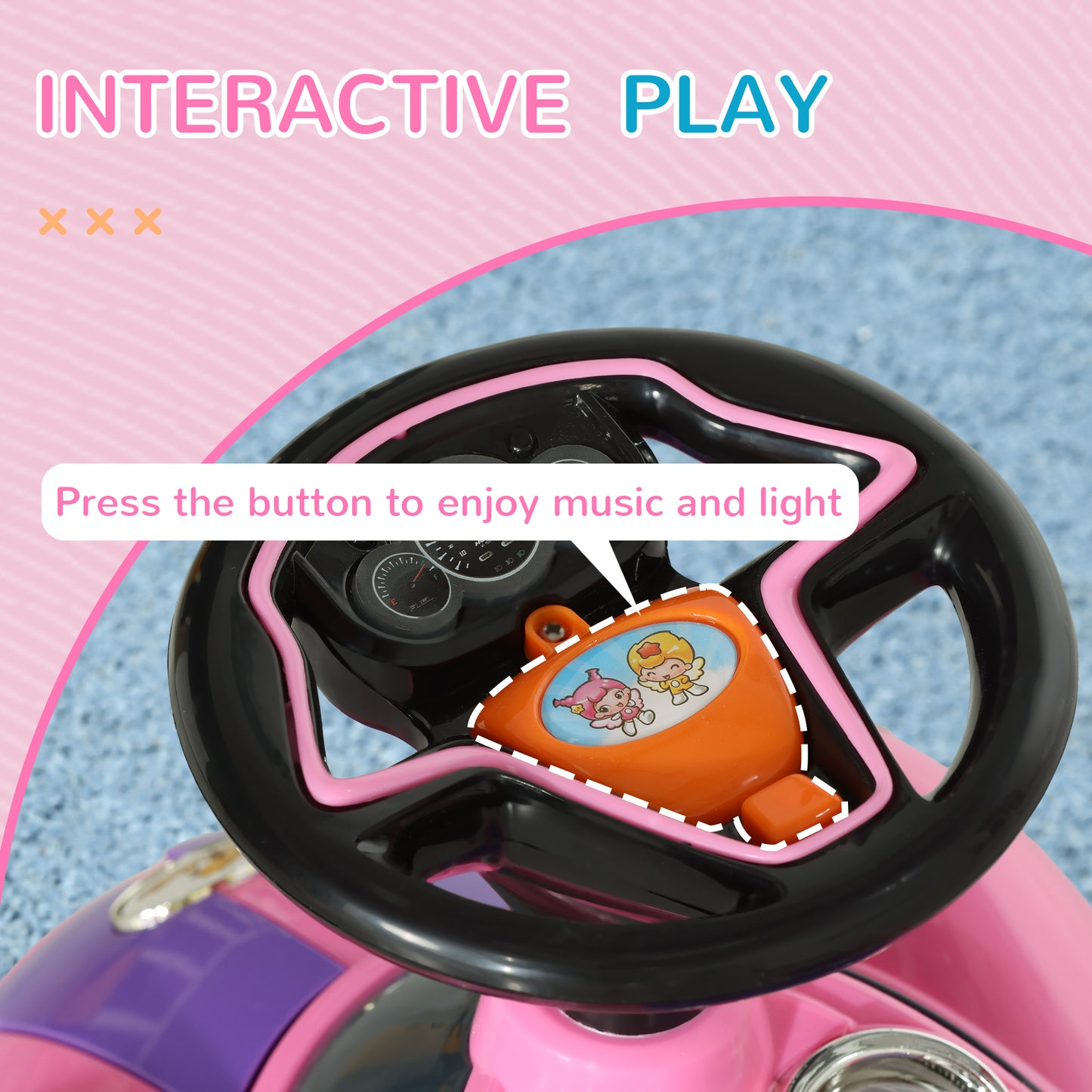 Baby Push Car for 1-3 Years with Music, Horn, Light, Pink Kids Crystal