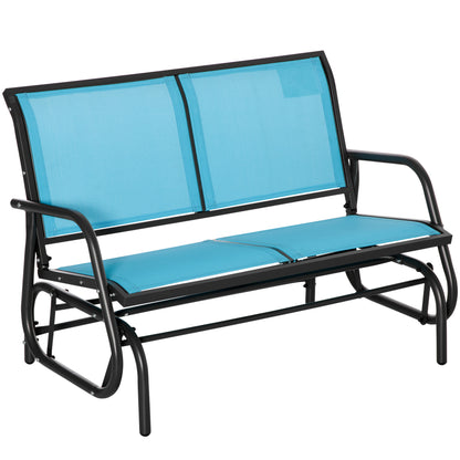 Patio Glider Bench Outdoor Double Swing Chair Steel Frame Garden Rocking Loveseat Heavy-Duty Blue