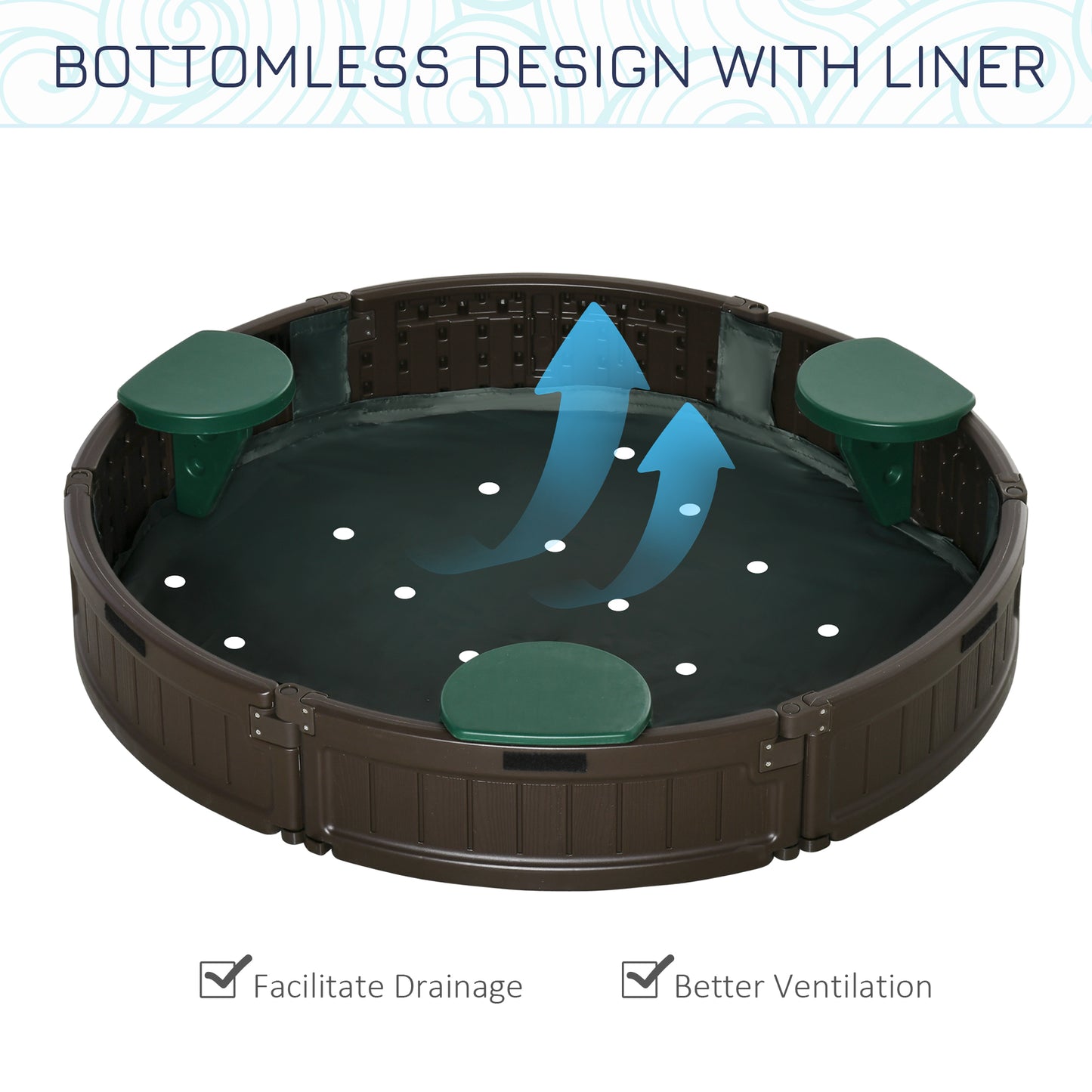 Round Sandbox for Kids Outdoor Play with Waterproof Canopy Bottom Liner Childrens Garden Playset Brown Kids Crystal
