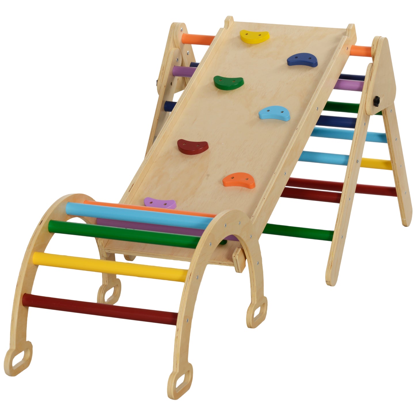 5 in 1 Pikler Triangle Set with Ladder, Ramp, Arch, for 18-48 months, Multicolour Kids Crystal
