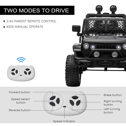 12V Battery Powered Kids Ride On Car Off Road Truck Toy w/ Parent Remote, Black