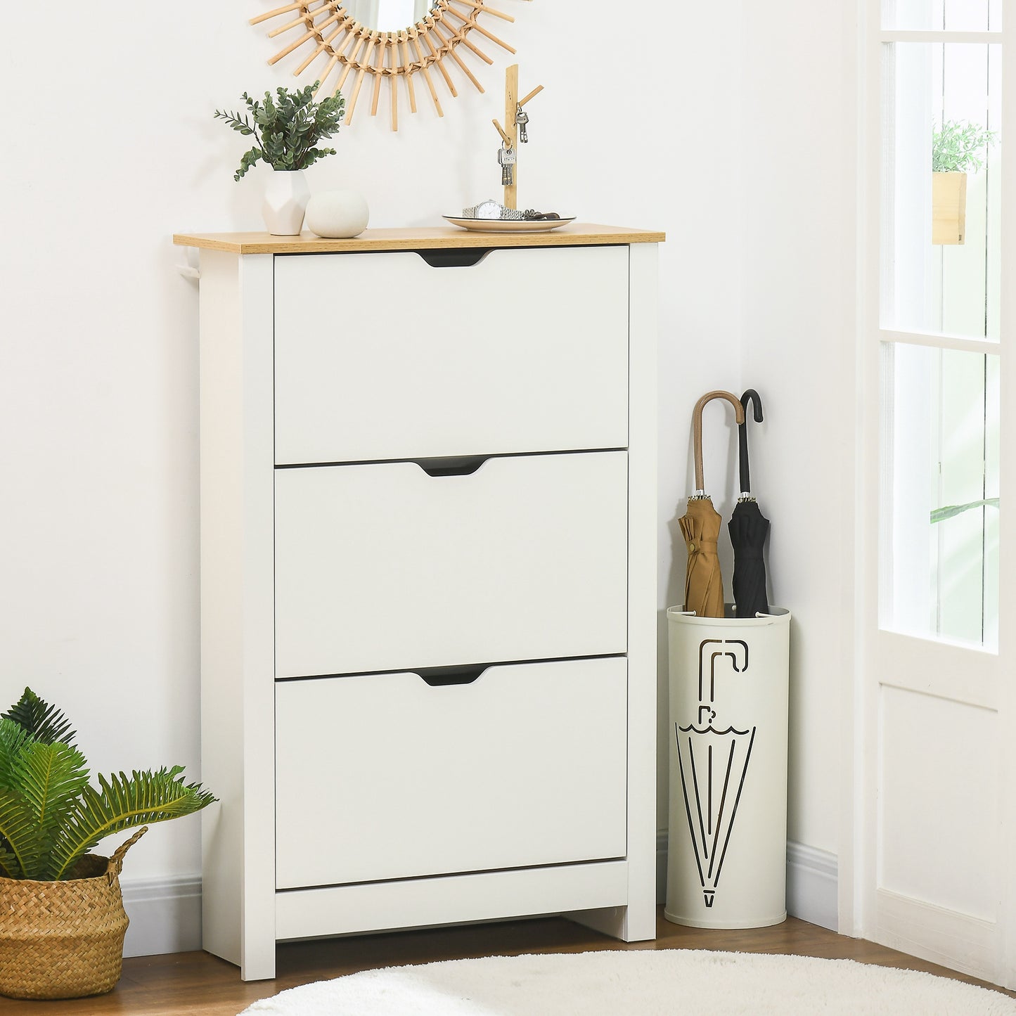 Shoe Storage Cabinet with 3 Flip Drawers and Adjustable Shelves for 18 Pairs of Shoes, White Kids Crystal