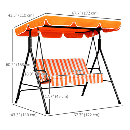 3-Seater Outdoor Porch Swing with Adjustable Canopy Patio Swing Chair for Garden Poolside Backyard Orange