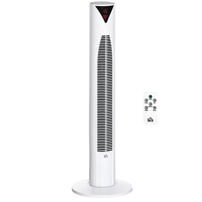 Tower Fan Oscillating 3 Speed 12h Timer LED Remote Control Cooling for Bedroom Home White
