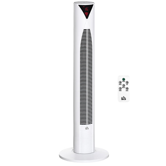 Tower Fan Oscillating 3 Speed 12h Timer LED Remote Control Cooling for Bedroom Home White
