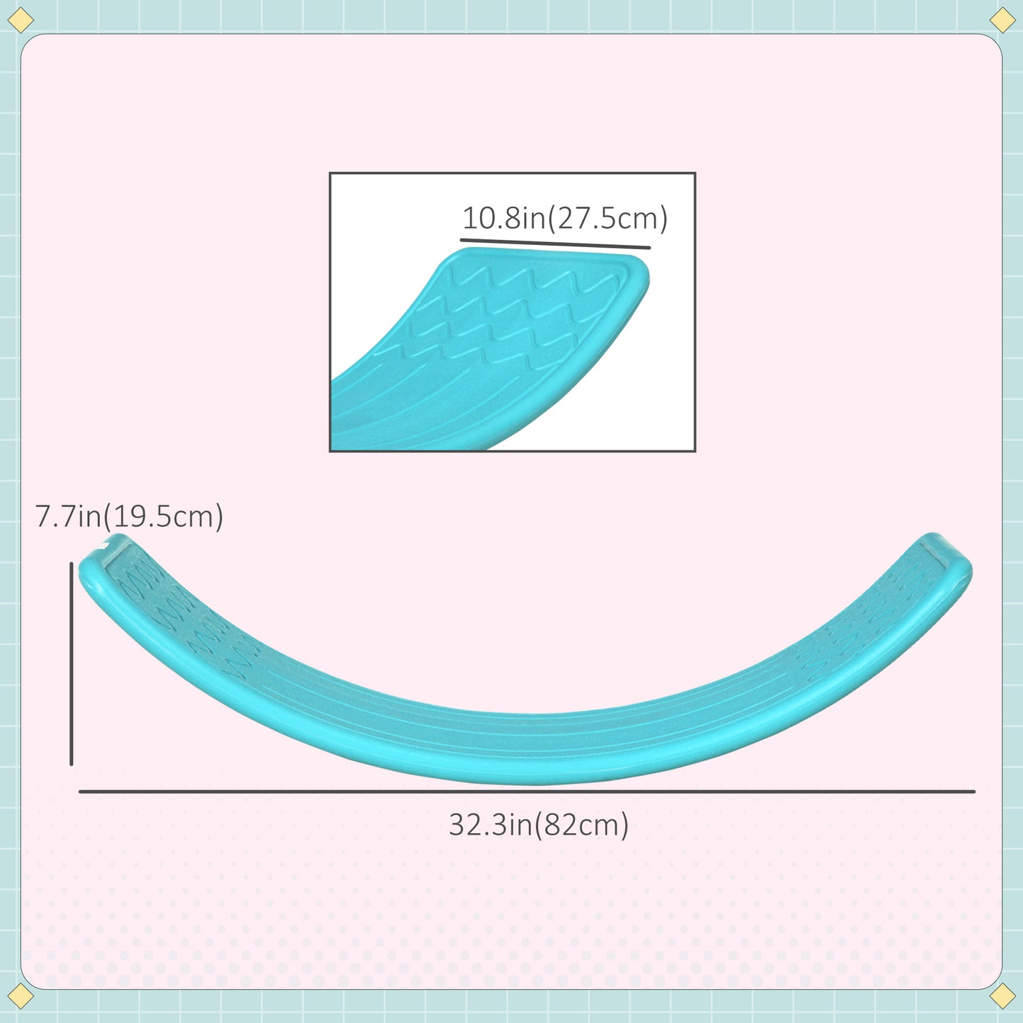 32.3" Balance Board Wobble Board Kids Curvy Rocker Board Ended Preschool Learning Waldorf Toy Ages for 3-6 Years Old Blue Kids Crystal
