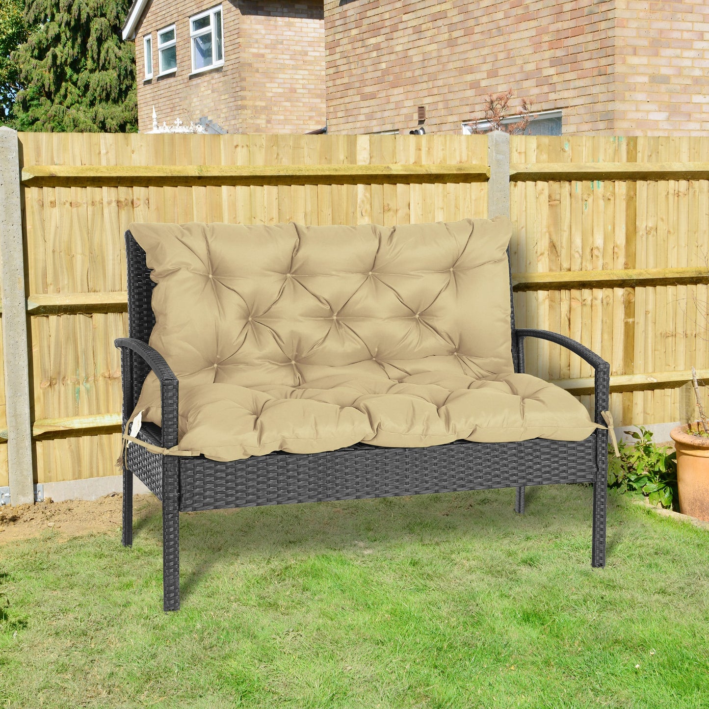 2-Seater Swing Chair Cushion Replacement with Backrest for Garden Bench Indoor Outdoor Use 39.4x38.6 Khaki