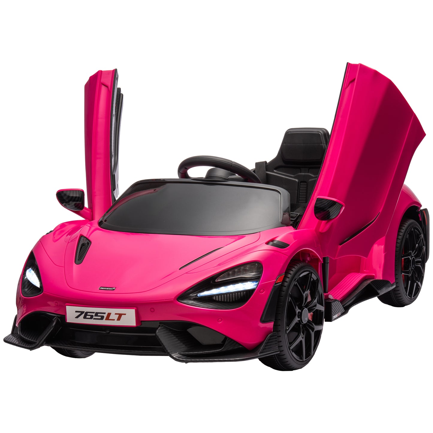 McLaren 765LT Licensed 12V Kids Electric Car w/ Scissor Doors, Training Wheels, Remote, Slow Start, Music Horn Pink Kids Crystal