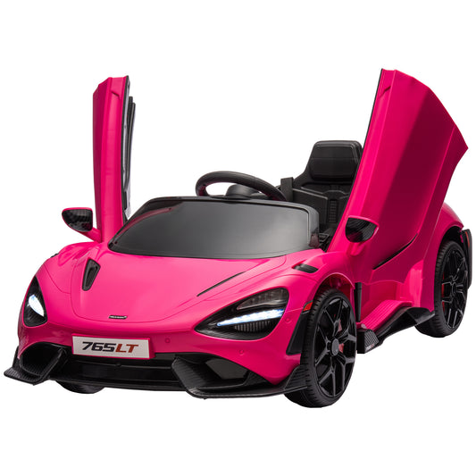 McLaren 765LT Licensed 12V Kids Electric Car w/ Scissor Doors, Training Wheels, Remote, Slow Start, Music Horn Pink Kids Crystal